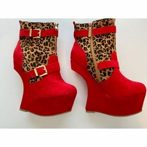 red leopard print ankle boots